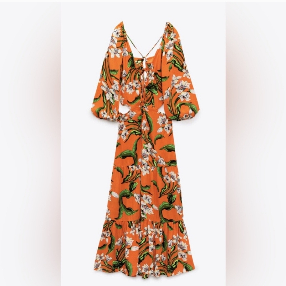 ZARA Multicolored Cut-Out Printed Maxi Dress – Size Large - Picture 2 of 16